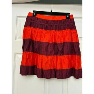 LOFT Striped Linen Blend Skirt Size 2 Orange Burgundy Casual